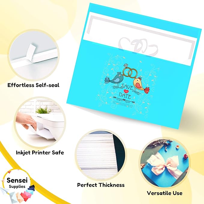 110 5x7 Deep Sky Blue Invitation Envelopes - for 5x7 Cards - A7 - (5 ¼ x 7 ¼ inches) - Perfect for Weddings, Graduation, Baby Shower - 120 GSM - Peel, Press & Self Seal - Square Flap