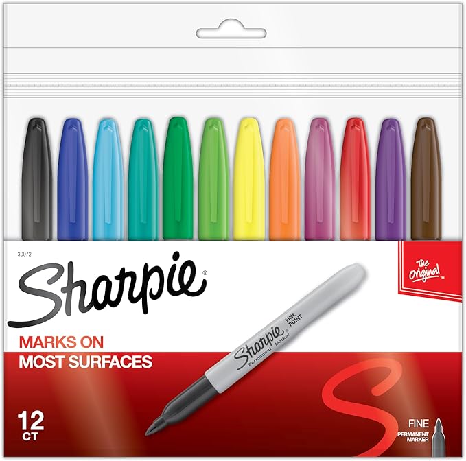 Sharpie Permanent Markers, Fine Point, Assorted Colors, 12 Count - School, Office, Arts & Crafts, Desk Supplies