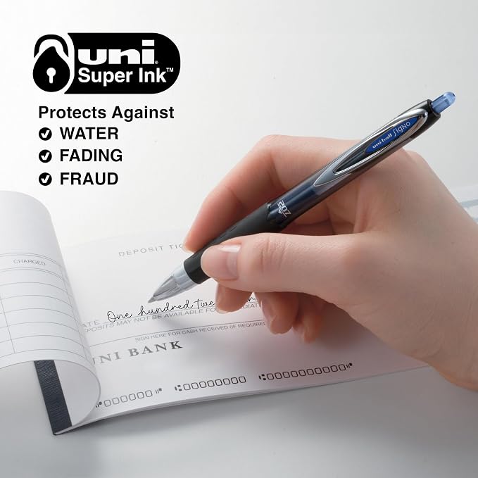 uniball™ 207 Gel Pens, Blue Ink, 0.7mm Medium Point, Retractable, 12 Count | Smooth Writing, Fraud-Resistant, uni Super Ink™