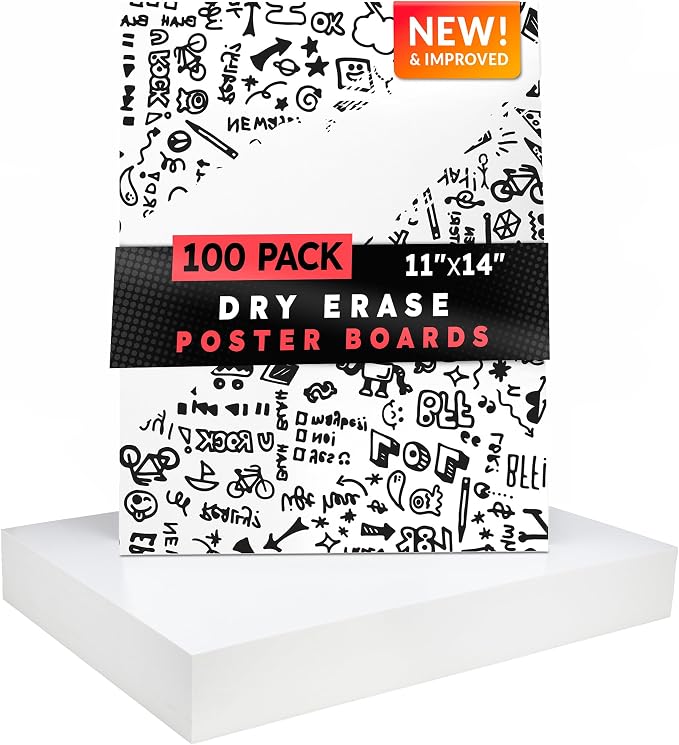 Hygloss Medium Dry Erase Poster Board Paper 11x14 Inch (100 Count) Single-Sided Wall White Board Dry Erase Sheets - 14 Pt. Thick Paper for Home, School, Classroom, Office, Kids Art, Menus Signs, Lists