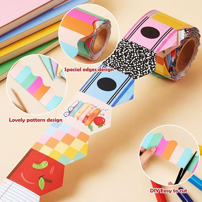 32.8 Ft Crayon Bulletin Board Borders Colorful Scalloped Trim | Crayon Style Classroom Decor, Pastel Bold Mix, Reusable Paper for Office School Party Displays