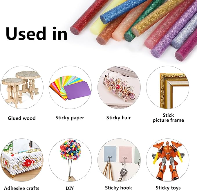 Colored Hot Glue Sticks Mini, 3.93 x 0.27 in Glitter Glue Stick, EVA Adhesive Colorful Hot Melt Glue Sticks for DIY Art Craft, Sealing, General Repairs and Gluing Projects, 72 PCS, 12 Colors