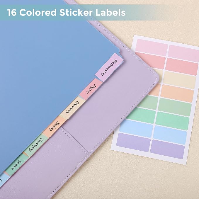 SKYDUE 8-Tab Write&Erase Plastic Dividers for 3 Ring Binder, 2sets | Binder Dividers for Letter Size,with Sticker Labels,Divider Organizers for Student, Teacher, Pastels School Supplies