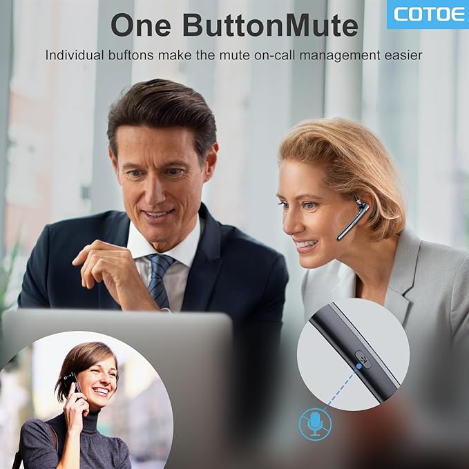 Bluetooth Headset V5.3, Wireless Earpiece with 500mAh Charging Case 72 Hrs Talking Time Hand-Free Headphones with Noise Canceling Mic for Office/Driving/Business/Trucker,Black