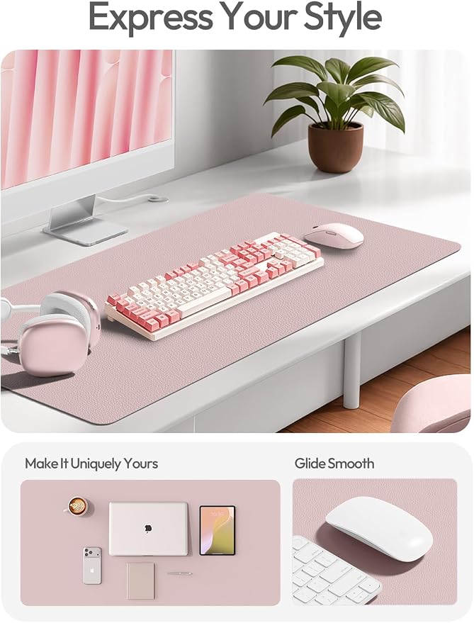 YSAGi Leather Desk Pad Protector, Office Desk Mat, Large Mouse Pad, Non-Slip PU Leather Desk Blotter, Laptop Desk Pad, Waterproof Desk Writing Pad for Office and Home(Grayish Lavender, 47" x 17")