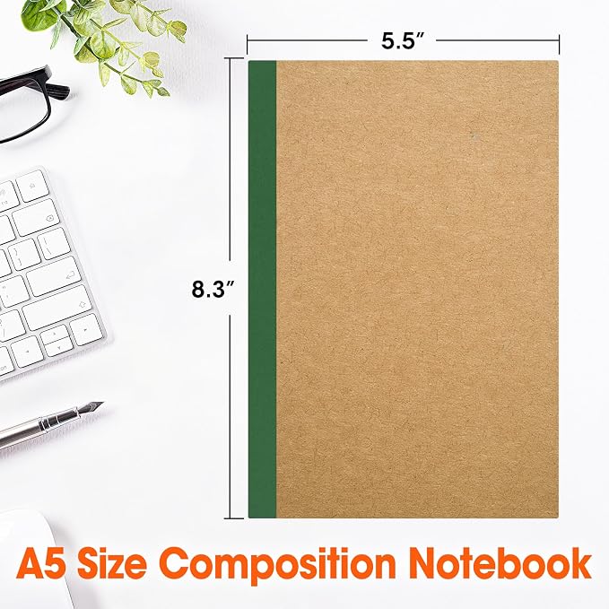 YesBes 64 Pack Composition Notebooks Bulk, A5 Kraft Cover Lined Journaling Notebooks, 8.3”x 5.5” Travel Notebook for School Office Students Artists, 8 Colors 60 Pages