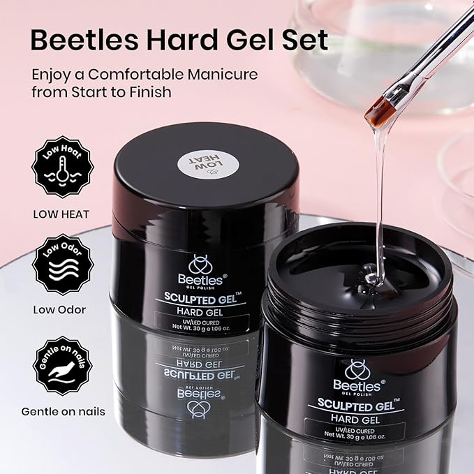 Beetles Low Heat Hard Gel Kit,Mint Sheer 2 Pcs Nail Extension,Sculpting,Building Apex for Salon Professionals,Clear Builder Nail Gel,UV & LED Lamp Needed