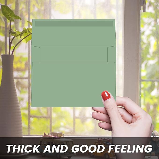 4x6 Green Envelopes For Invitation, A6 envelope 4.75 x 6.5 inch, 4X6 Envelopes for A6 cards,Self Seal envelopes for weddings, greeting cards,baby shower,photos,birthday (50, Green, A6)