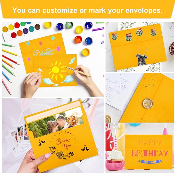 50 Packs Yellow 5x7 Envelopes 5x7, Fade Bright Yellow Color Envelopes Self Seal for Weddings, Photos, Greeting Cards, Mailing