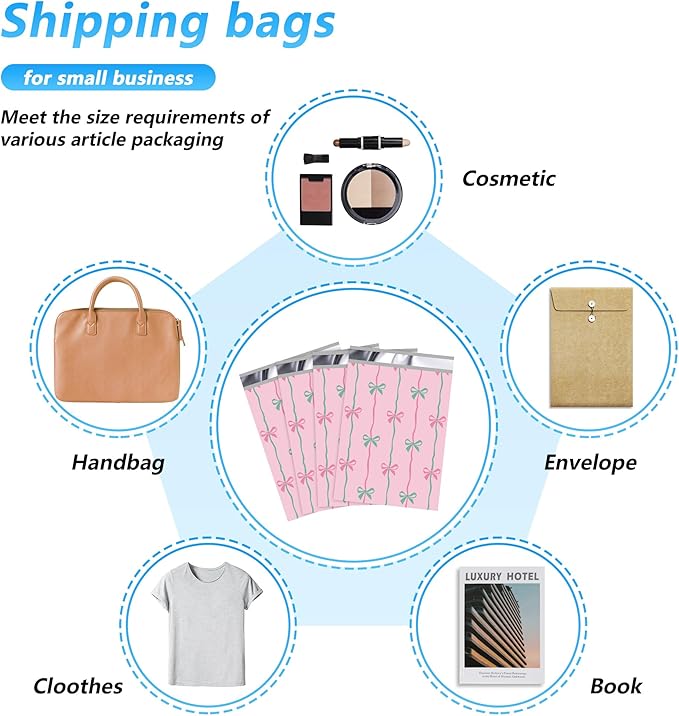 Poly Mailer 6x9 Inch 100 Pcs, Waterproof and Tear-Resistant Shipping Bags for Clothing, Cute Mailing Bags with Self-Seal, Bow Printed Packaging Bags for Small Business