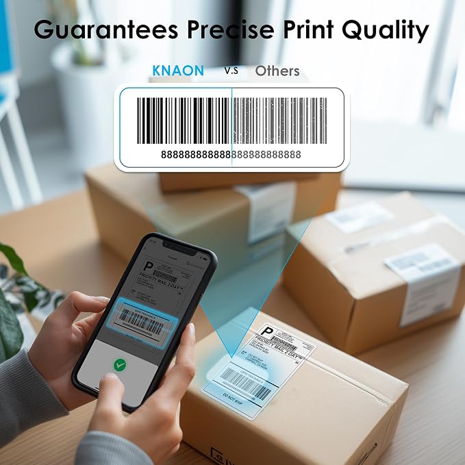 KNAON Bluetooth Thermal Shipping Label Printer, 4x6 Portable Thermal Address Label Printer for Small Business, Compatible with iPhone,Android,Windows,Mac–Works with Etsy Shopify USPS&More, White