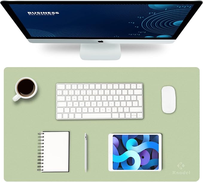 K KNODEL Office Desk Mat, Leather Mouse Pad (23.6"x13.8", Light Green) | Desk Pad, Keyboard Pad, Computer and Laptop Mat, Desktop Protector and Cover, Writing Pad and Blotter for Home Office
