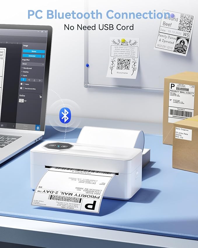TATTMUSE Bluetooth Thermal Shipping Label Printer, A646 Wireless 4x6 Label Printer for Small Business and Shipping Packages, Compatible with iPhone Android Windows Mac, Amazon, USPS, UPS, White