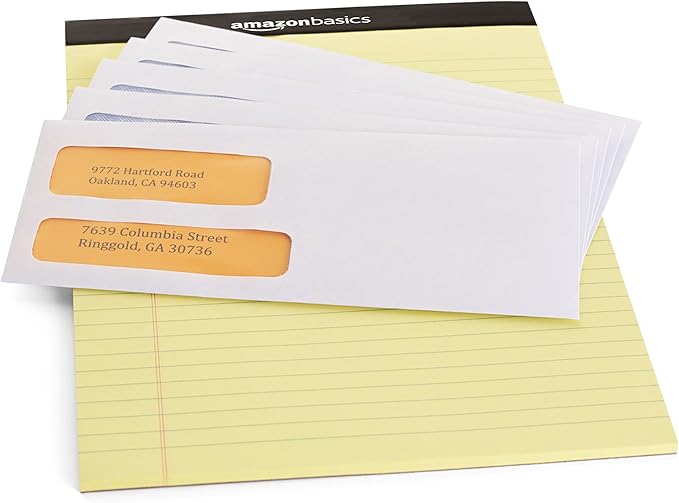 Amazon Basics #9 Double Window Security Gummed Business Envelopes for Invoices,500 Count, White
