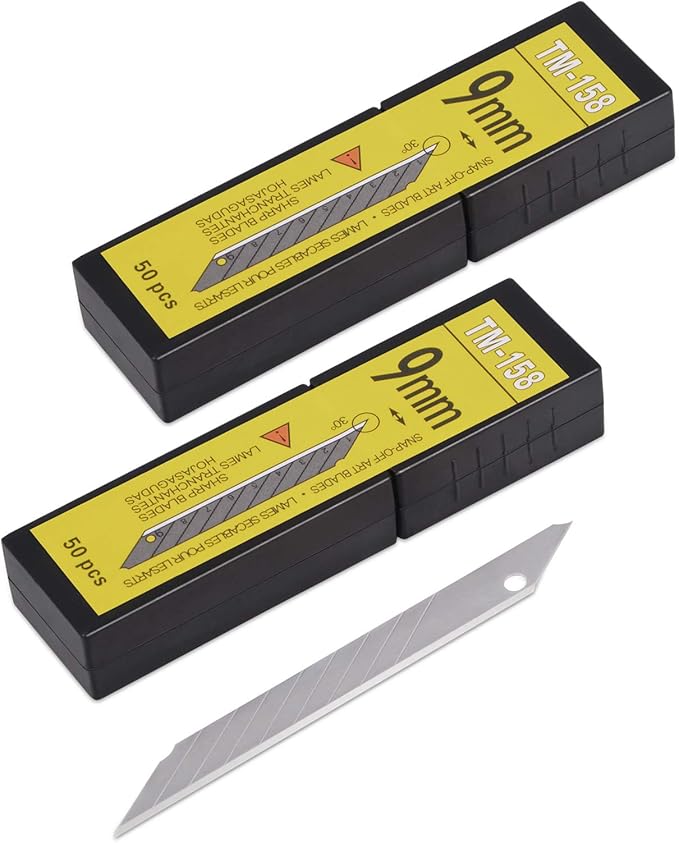 100pcs Knife Replacement Blades, 30 Degree Carbon Steel 9mm Snap Off Blades for Retractable Cutting Knives, Hobby, Craft Knife, Box Cutter