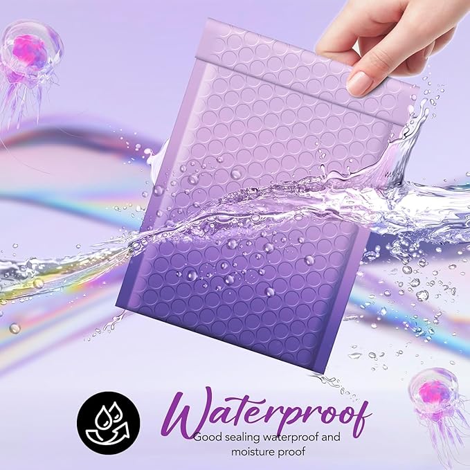 Fuxury Opaque 4x8 Bubble Mailer 800 Pack,Gradient Purple Cute Design Bubble Envelopes,Strong Adhesion Pattern Padded Mailing Envelopes for Shipping Jewelry,Makeup #000 Thick Bubble Padded Mailer
