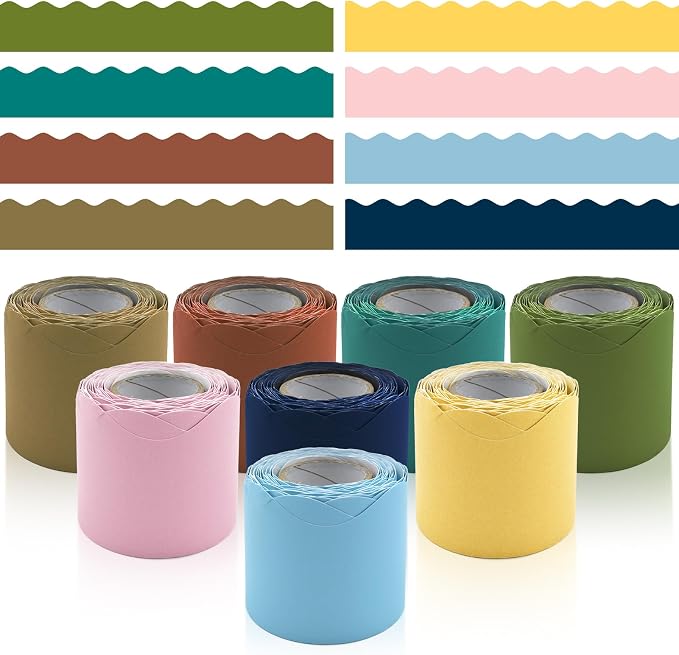8 Rolls 262.4 Ft Bulletin Board Borders - Boho Scalloped Borders Bulletin for Classroom, School & Office Decor - Neutral Classroom Bulletin Board Decorations