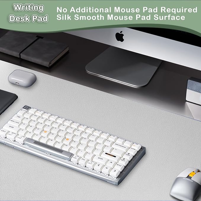 Boutilon Leather Desk Pad Protector,Non-Slip Mouse Pad,Laptop Desk Pad,Office Mouse Mat,Waterproof Leather Desk Blotter,Desk Writing Pad for Office and Home (S-Grey,24"x 14")