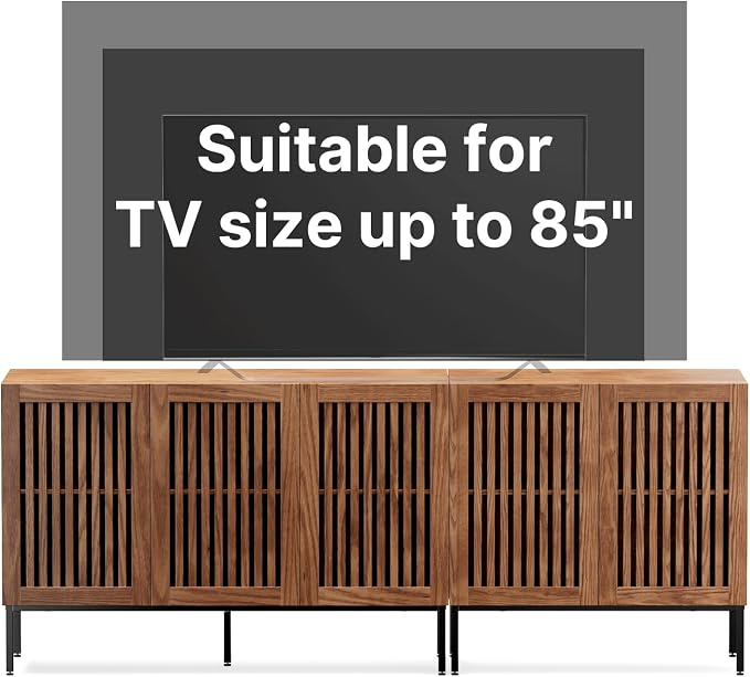 BVIUNTWO 79" Farmhouse Buffet Cabinet with Metal Base, Adjustable Shelves & 5 Doors, Brown Storage Sideboard for Kitchen, Living Room