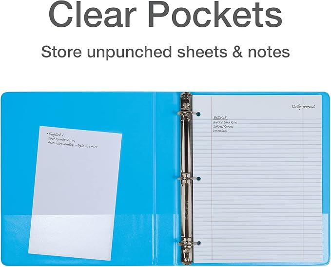 Oxford 3 Ring Binders, Binders for School and Office, Durable 1 inch D Rings, Holds 240 Sheets, ClearVue Presentation Binder, Blue, 4PK