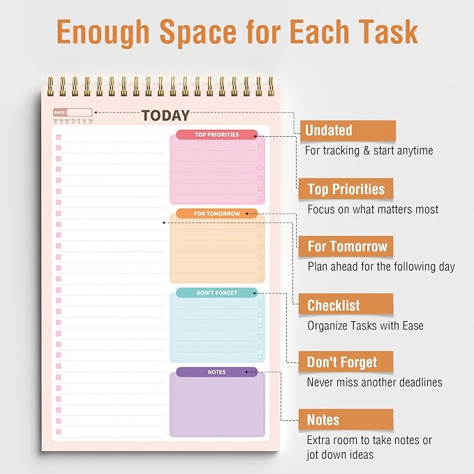 Forvencer To Do List Notepad with 52 Sheets (6.5 x9.8),To Do List Notebook | Notebook for Work, Undated Daily Planner Organizer for Tasks Checklist & Goal Planning, To Do List Perfect for Office, School