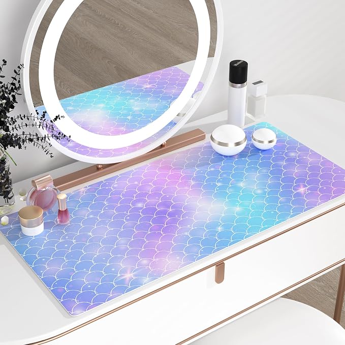 QiyI PU Leather Large Mouse Pad, 31.5" x 15.7", Gradient Fish Scales | Desk Décor Accessories, Extended Size, Waterproof & Easy to Clean, Smooth Surface, Non Slip Desk Organization
