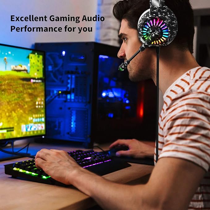 ZIUMIER Camo Gaming Headset for PS4, PS5, Xbox One, PC, Laptop, Mac, Switch, 3.5MM Wired Gaming Headphones with Microphone, Bass Surround, LED Light, Camouflage