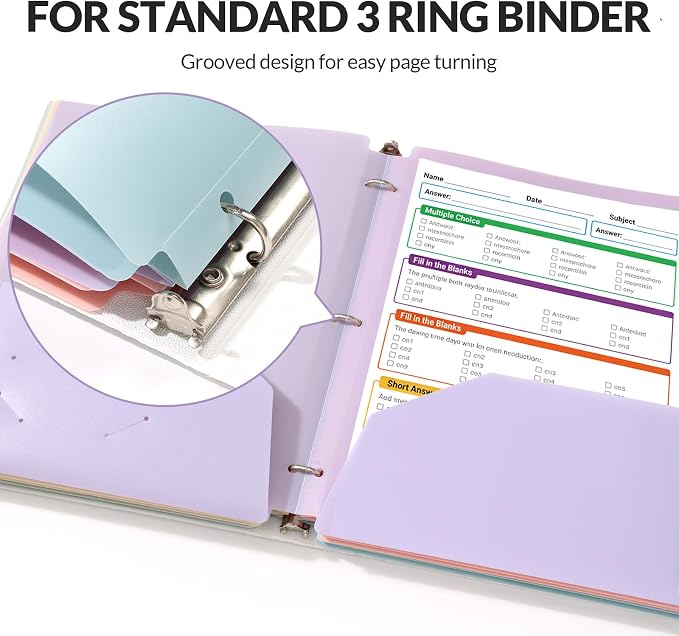 GNL Plastic Folders with Pockets 3 Hole Punched, Pack of 5, 2 Pocket Folders for 3 Ring Binder，Muted Pastel Colors, Heavy Duty Binder Folder for School, Home and Office