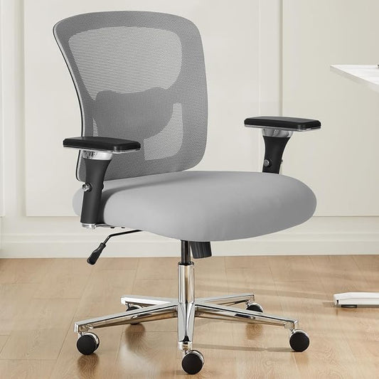 DUMOS Big and Tall Office Desk Chair, 500lbs Heavy Duty Mesh Chair | Ergonomic 4D Armrest, Comfortable Lumbar Support, Wide Seat, 360° Swivel Rolling Wheels, Adult, Grey