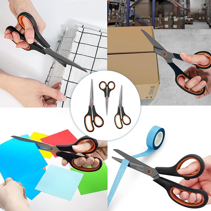 VEESA Titanium Scissors Set of 3, Ultra Sharp Stainless Steel | Non-Stick, Ergonomic Comfort Grip, 5.5’’ /7.5’’ /8.5’’, for Office, Craft & Home Use