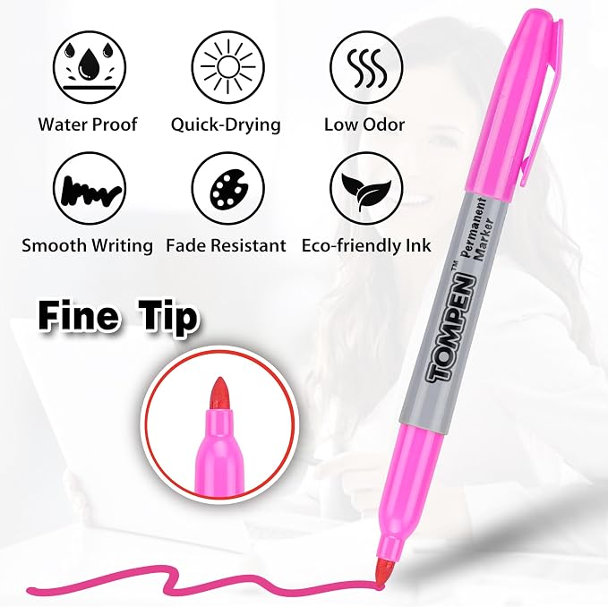 Permanent Markers,Fine Tip,160 Pack Bulk,16 Assorted Multicolor Colors,Waterproof Permanent Marker with Quick Drying on Wood,Plastic,Paper,Metal for Gift Office School Classroom