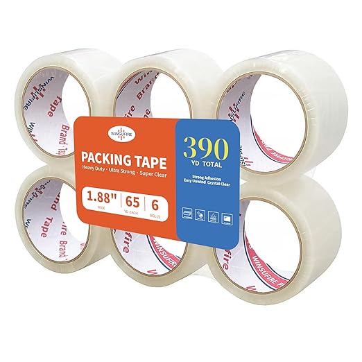 Strong Heavy Duty PackingTape for Shipping, Moving and Taping up Box, Clear Packing Tape,Total 390Y, 1.88 inch x 65 Yards,6 Rolls, Scotch Packaging Tape
