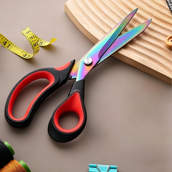 Scissors Multi-Purpose, 9.5" Sharp Sewing Scissors, Professional Heavy Duty Titanium Coating Forged Stainless Steel Shears for Fabric Leather,Dressmaking,Tailoring,Quilting,Home,Office,Art & School