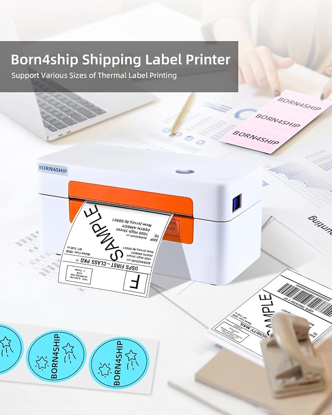 Bluetooth Shipping Label Printer, 4x6 Thermal Printer for Shipping Packages, Thermal Label Printer for Small Business, Widely Used for Amazon, iPhone, Android, iPad,Windows,macOS (Orange)
