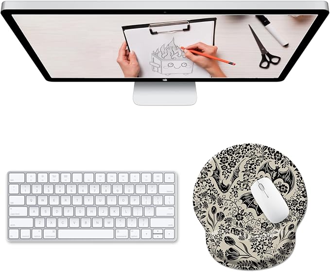 Hancynir Goth Bat Floral Ergonomic Mouse Pad with Wrist Support Desk Decor | Gothic Gel Mouse Pads Wrist Rest, Cute Comfortable Computer Mousepad, for Gaming Laptop Work Home Accessories Office Supplies