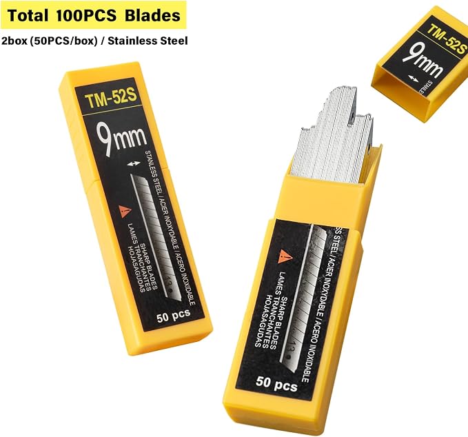9mm Utility Knife Replacement Blades, Snap Off Blades for 9MM Universal Art Knife,Stainless Steel Blades Use in Office, Home, Arts, Crafts - 100PCS