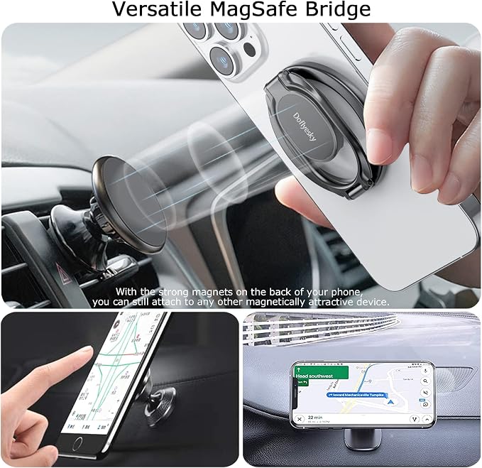 Doflyesky Magnetic Phone Ring Holder for iPhone, Double Adjustable Gym Phone Grip Holder and Stand Removable for Magsafe Case, iPhone 17/16/15/Pro Max Plus SE
