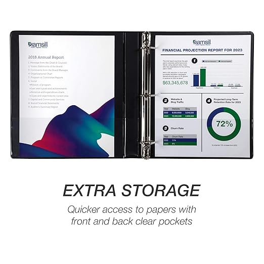Samsill Durable 1 inch 3 Ring Binder, D Ring Binder, 100% Recycled Chipboard, Black, 4 Pack