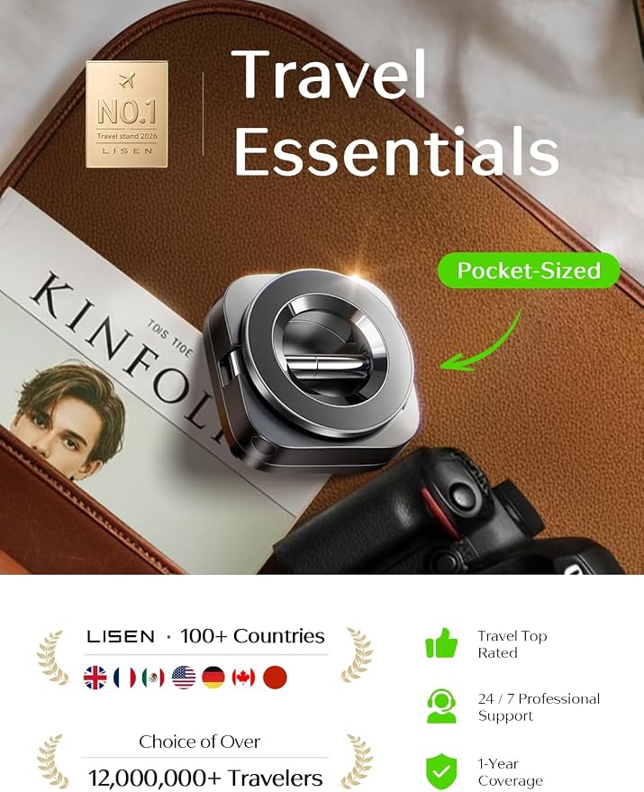 LISEN Airplane Travel Essentials for Flying Airplane Phone Holder for Desk | Phone Stand Hands Free MagSafe Travel Accessories Flying Long Flight Essentials Airplane Gadgets Gifts for Men