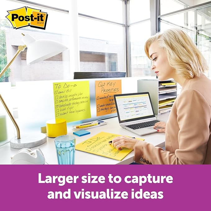 Post-it Super Sticky Big Notes, 11 in x 11 in, 1 Pad, 2X The Sticking Power, Yellow, Recyclable (BN11), 6 Pack