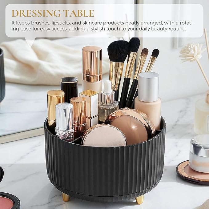 Pencil Pen Holder for Desk, 5 Slots 360 - Degree Rotating Desktop Organizer, Cute Desk Organizers and Accessories for School, Home, Office and Art Supply, Black