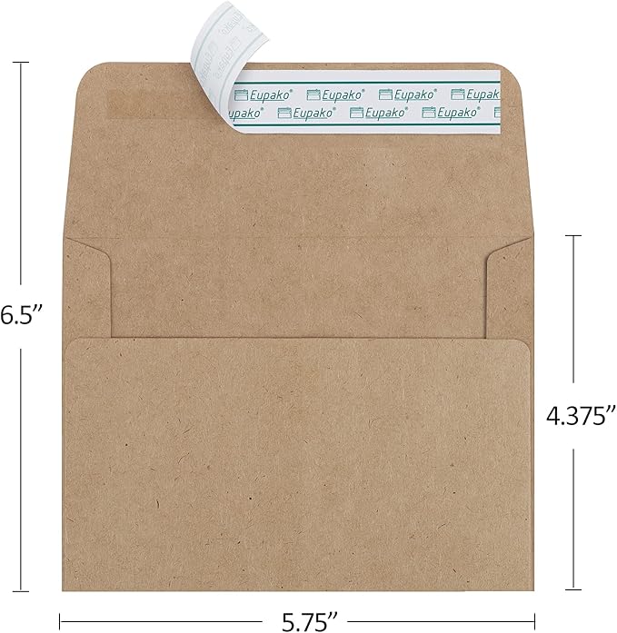 Eupako A2 Brown Paper Envelopes 100 Pack 4.375x5.75" Invitation Envelopes Self Seal for RSVP, Wedding, Thank you Notes, Greeting Cards, Photos, Announcements