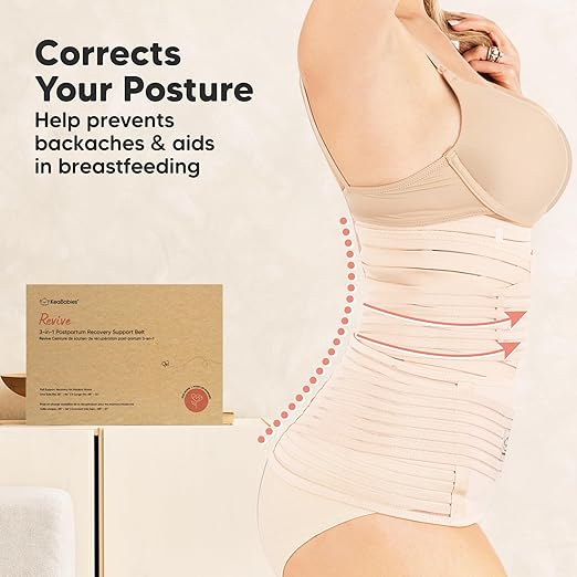 3 in 1 Postpartum Belly Support Recovery Wrap - Postpartum Belly Band, After Birth Brace, Slimming Girdles, Body Shaper Waist Shapewear, Post Surgery Pregnancy Belly Support Band (Classic Ivory, M/L)