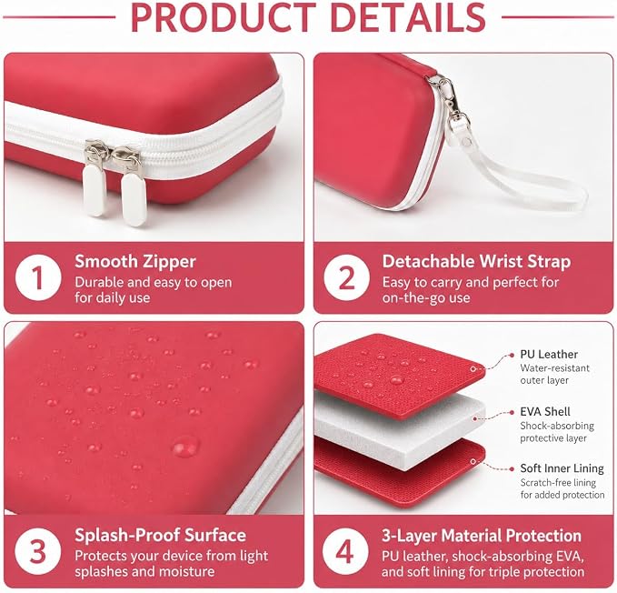 Red Calculator Case for TI-30XS/TI-30XIIS/TI-30Xa/TI-36X Pro | Hard EVA Shell, Two-Layer Mesh Pockets, Elastic Holder, Wrist Strap, 8.27x 3.94 x 2.36 in, School Exam Carry