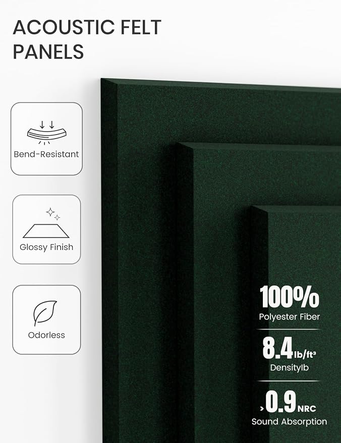 28" x 18" Felt Bulletin Board Tiles, Solid-Tile, Pine Green | 6-Pack Cork Board Alternative, 30 Adhesive Tabs, Push Pin Board, Wall Decor, Office, Home, Classroom, Dorm
