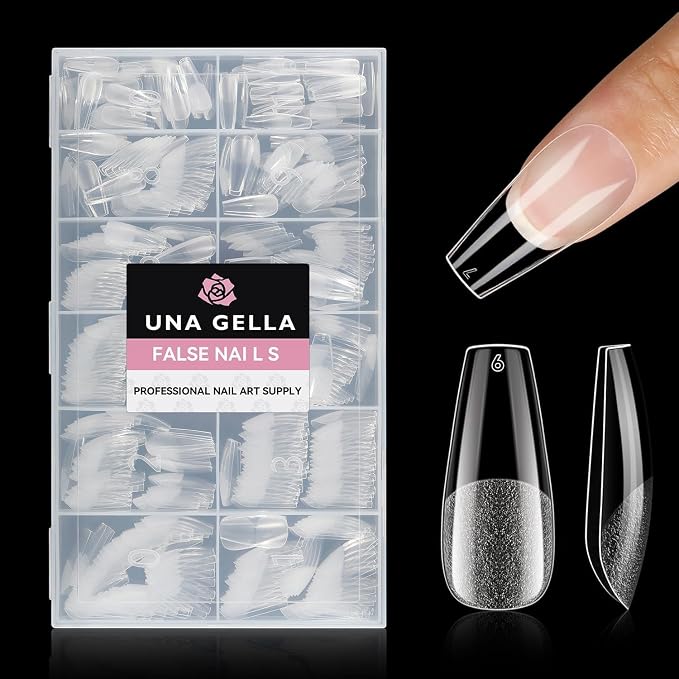 UNA GELLA Coffin Nails Tips 504pcs 12 Sizes, Pre-buffed Soft Gel Nail Tips | Full Cover Medium Coffin Press On Fake Nails for Acrylic False Nails Extension Home DIY Salon Gifts for Women and Girls