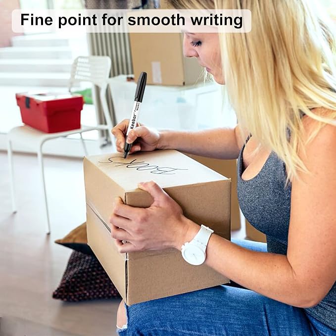 Keebor Permanent Markers Bulk, 60 Pack, Quick Drying & Fade Resistant | Fine Point Marker Set for Wood, Plastic, Paper, Metal