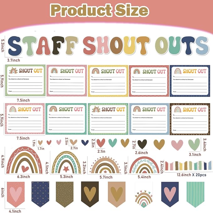 Employee Recognition Bulletin Board Decor - 20 Paper Cutouts Expressing | Appreciation and Acknowledgment, Perfect for School, Classroom, and Office Wall Decor (Bohemia)