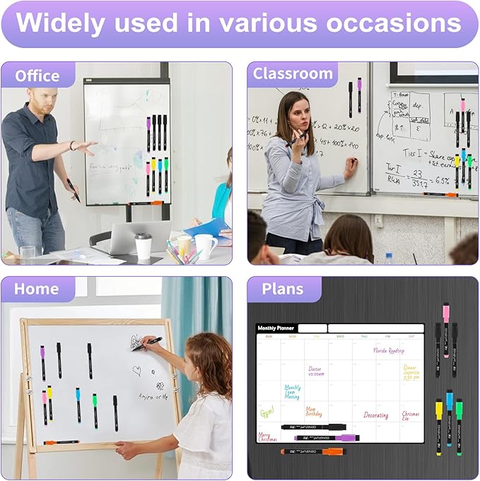 20 Magnetic Dry Erase Markers Ultra Fine Tip, 0.7mm, Extra Fine Point Erasable Markers with Eraser, Thin White Board Markers Dry Erase, Low Odor, 8 Colors