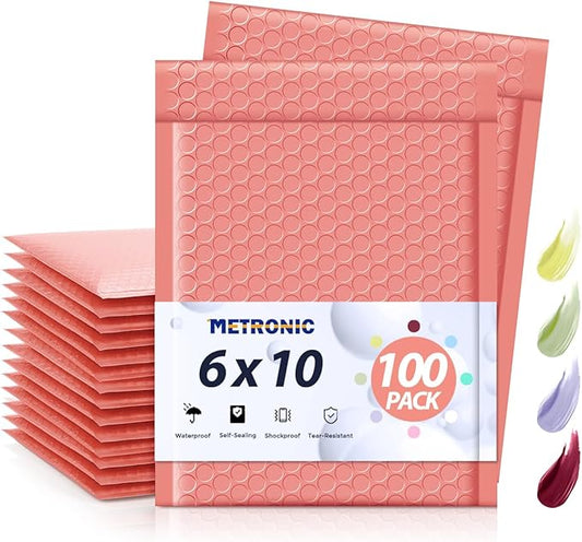 Metronic Bubble Mailers 6x10" 100 Pack Pale Pink Self-Seal Padded Envelopes Usable Size 6x9" Waterproof Bubble Envelopes Bulk for Small Business Padded Mailers for Mailing Jewelry#0